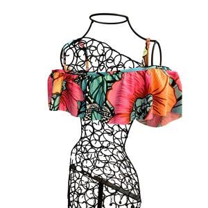 Clean Water Floral Flounce Off the Shoulder Bikini Top Swimwear Medium #1672
